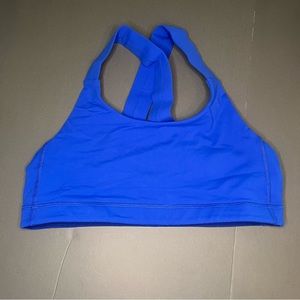 L.A.M. Life and Movement Sports Bra Blue Crossover Back Compression Fitness